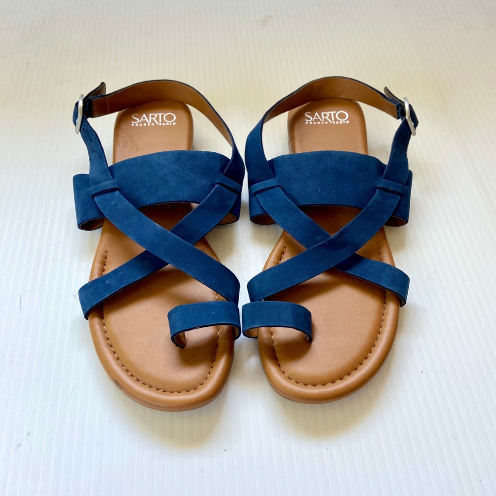 SARTO Franco Sarto Gia Navy Blue Leather Strappy Sandal‎ Womens 10M